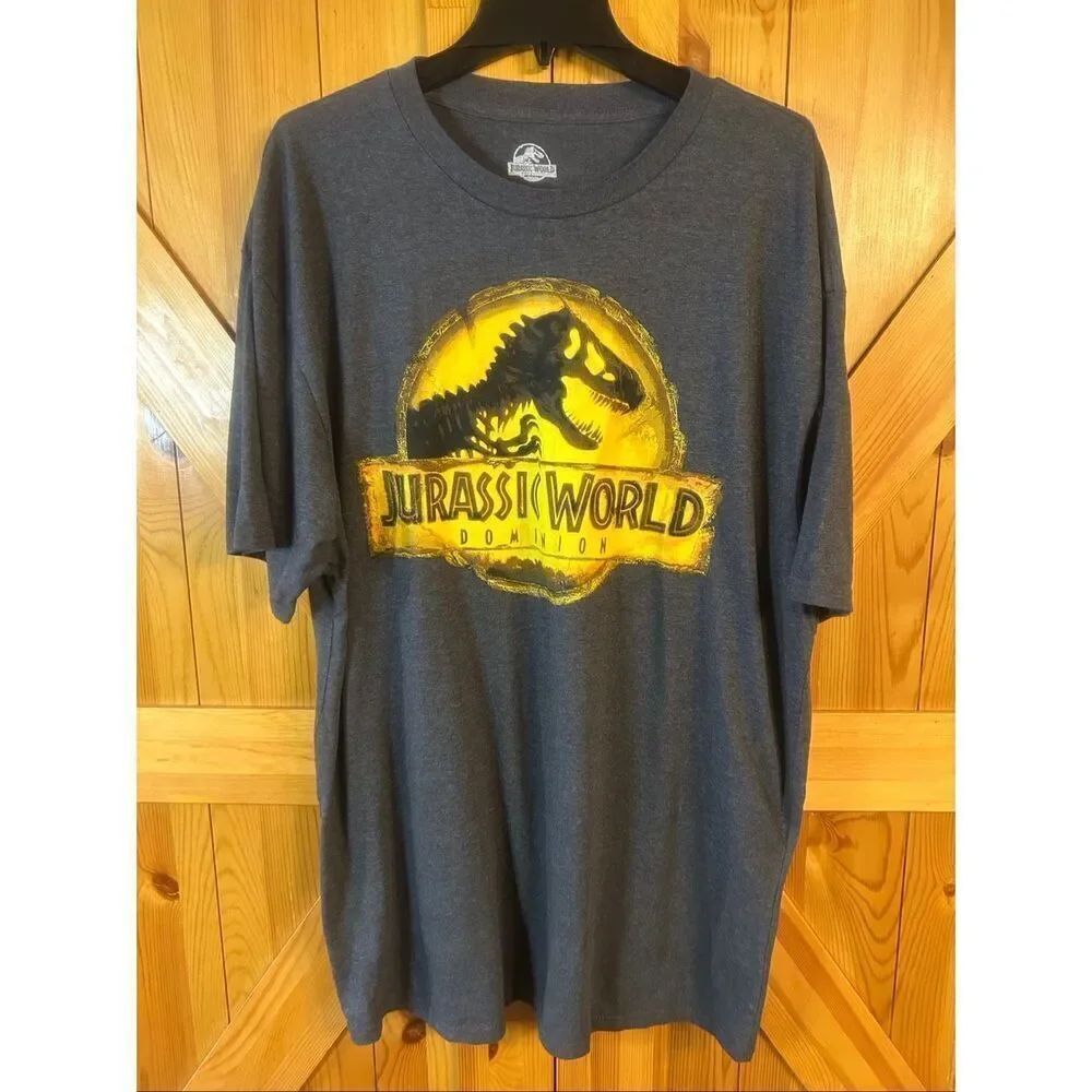 Jurassic World Dominion Men’s Jurassic Park Logo Gray T-shirt Size 2XLT (5834)